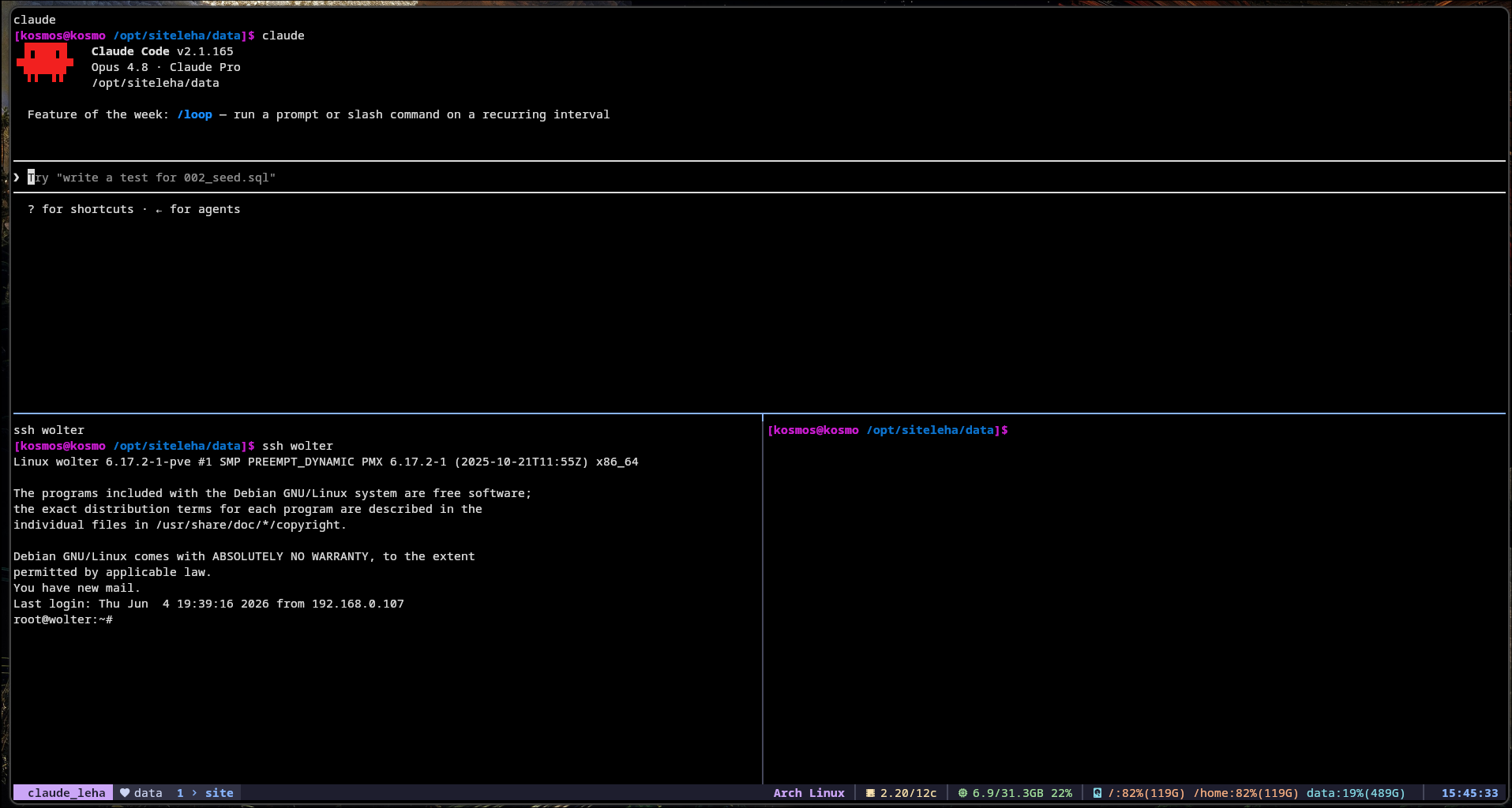 Тут мое окружение для тестов (tmux)
